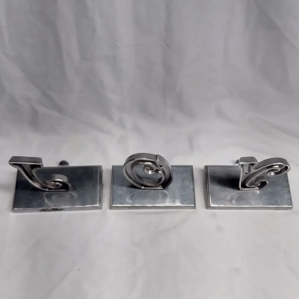 Vintage Cast Iron JOY Christmas Stocking Holders Mantel Hangers Weighted Set